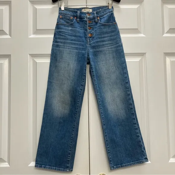 Madewell Slim Wide Leg Jeans Olympia Wash Blue Button Front Edition Cropped 23
