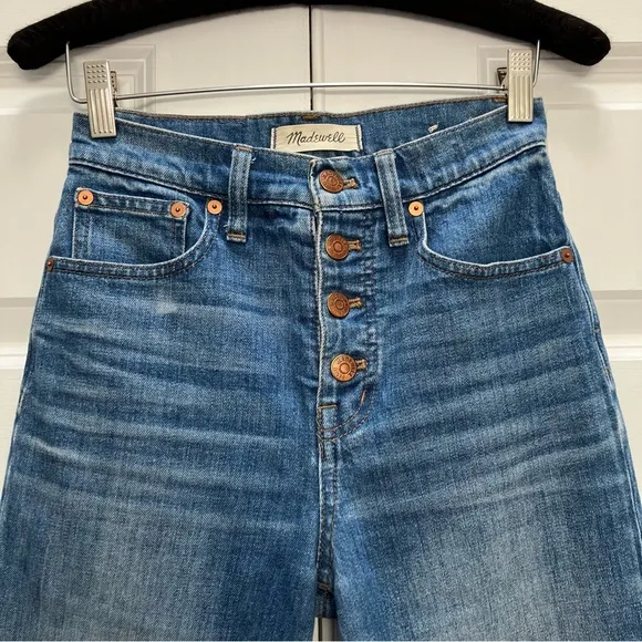 Madewell Slim Wide Leg Jeans Olympia Wash Blue Button Front Edition Cropped 23