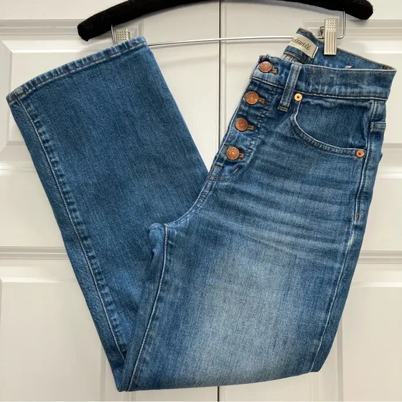 Madewell Slim Wide Leg Jeans Olympia Wash Blue Button Front Edition Cropped 23