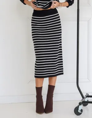Mari Knit Midi Skirt - Black/White Stripe