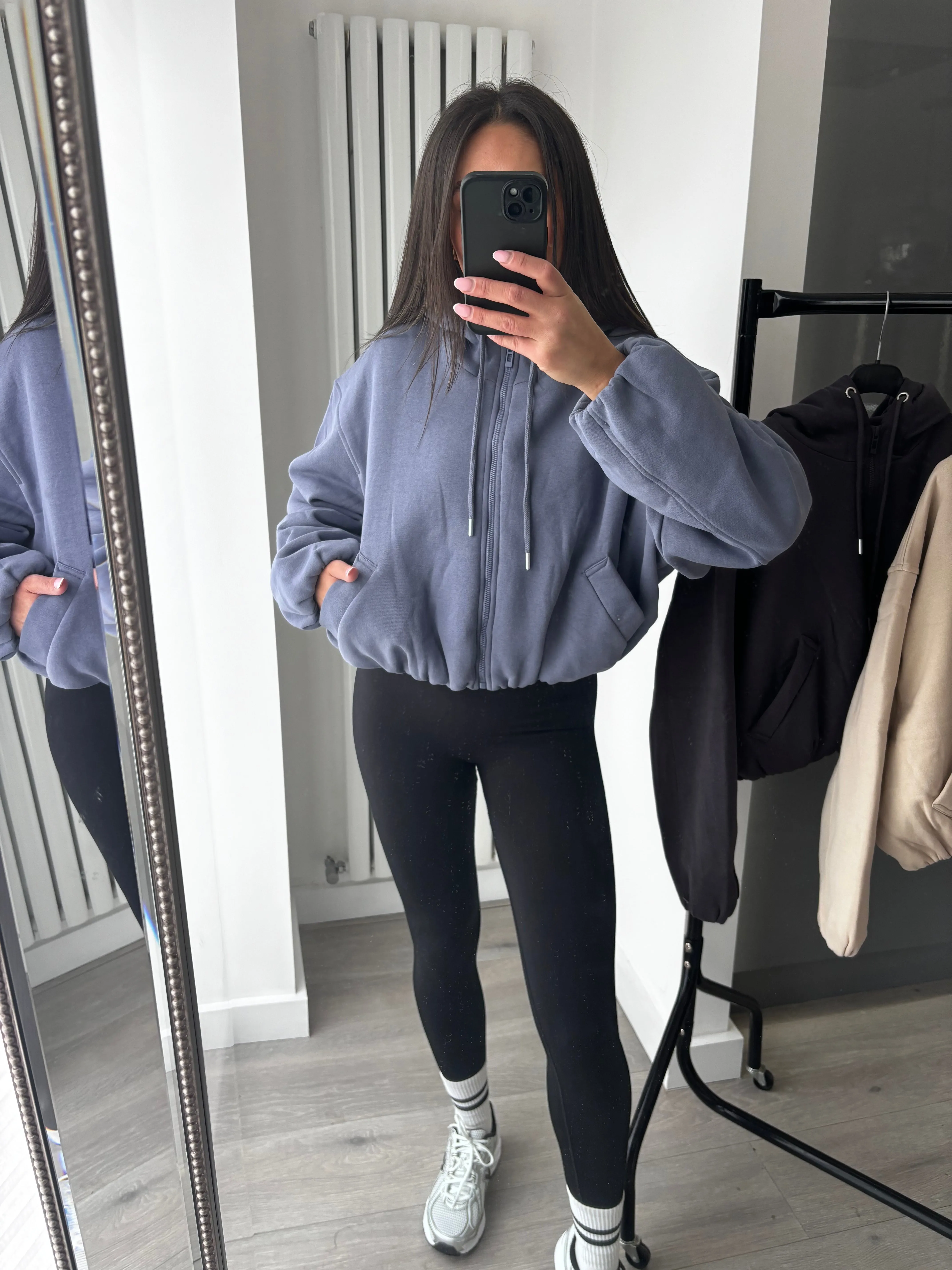 Marisa bomber style cropped zip up hooded jacket - powder blue