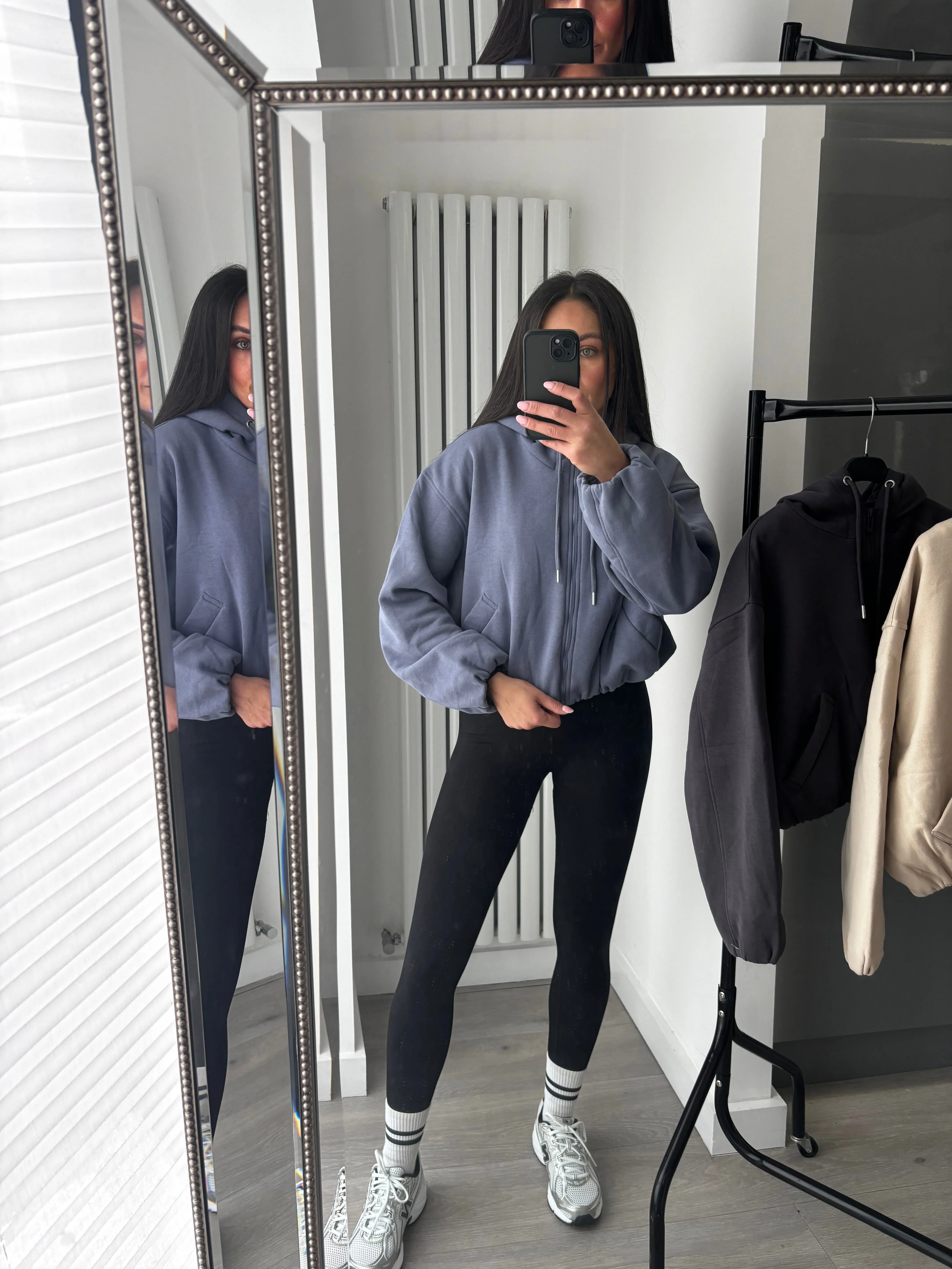 Marisa bomber style cropped zip up hooded jacket - powder blue