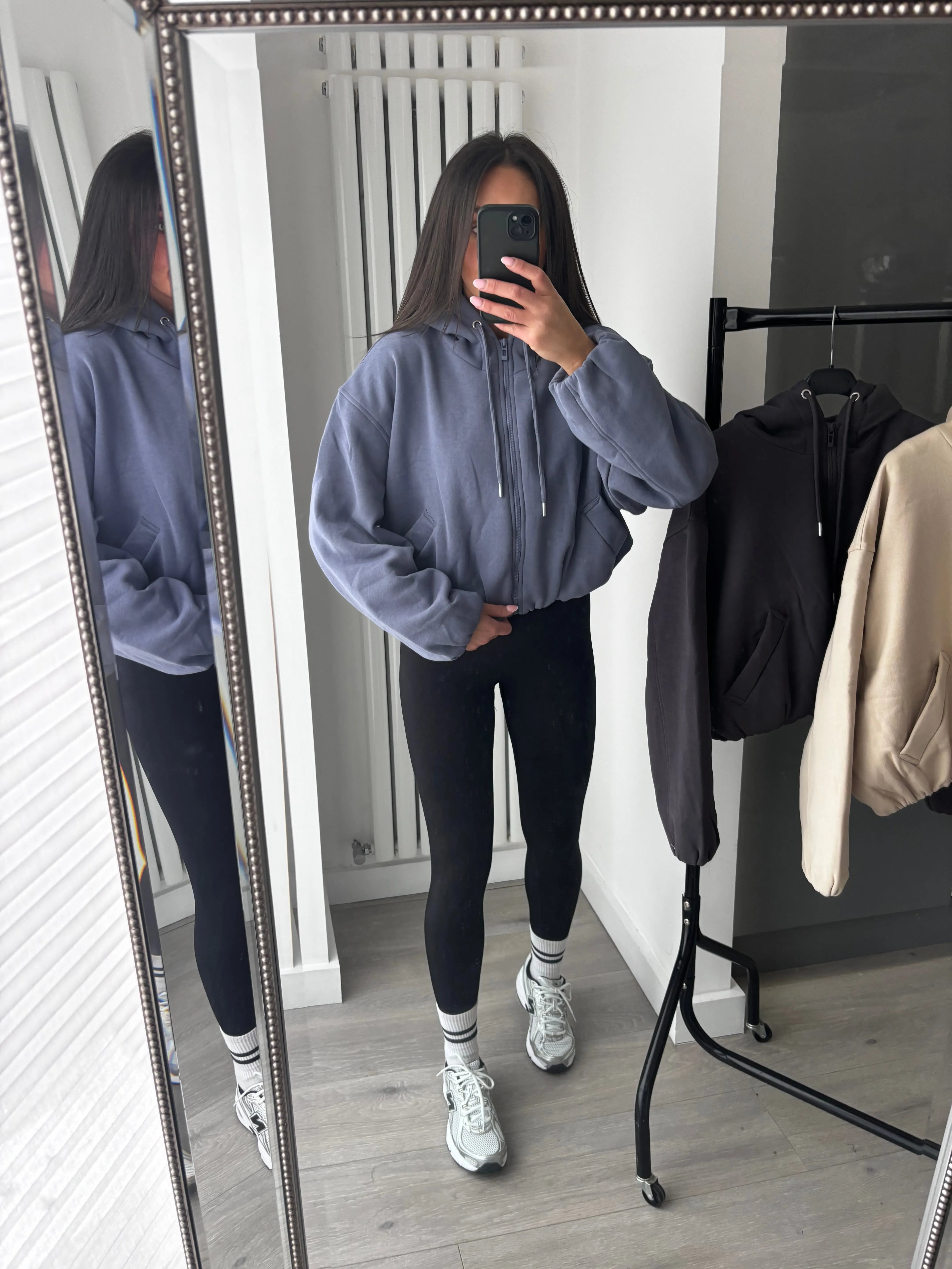 Marisa bomber style cropped zip up hooded jacket - powder blue