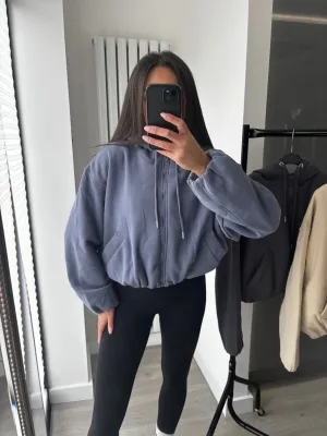 Marisa bomber style cropped zip up hooded jacket - powder blue