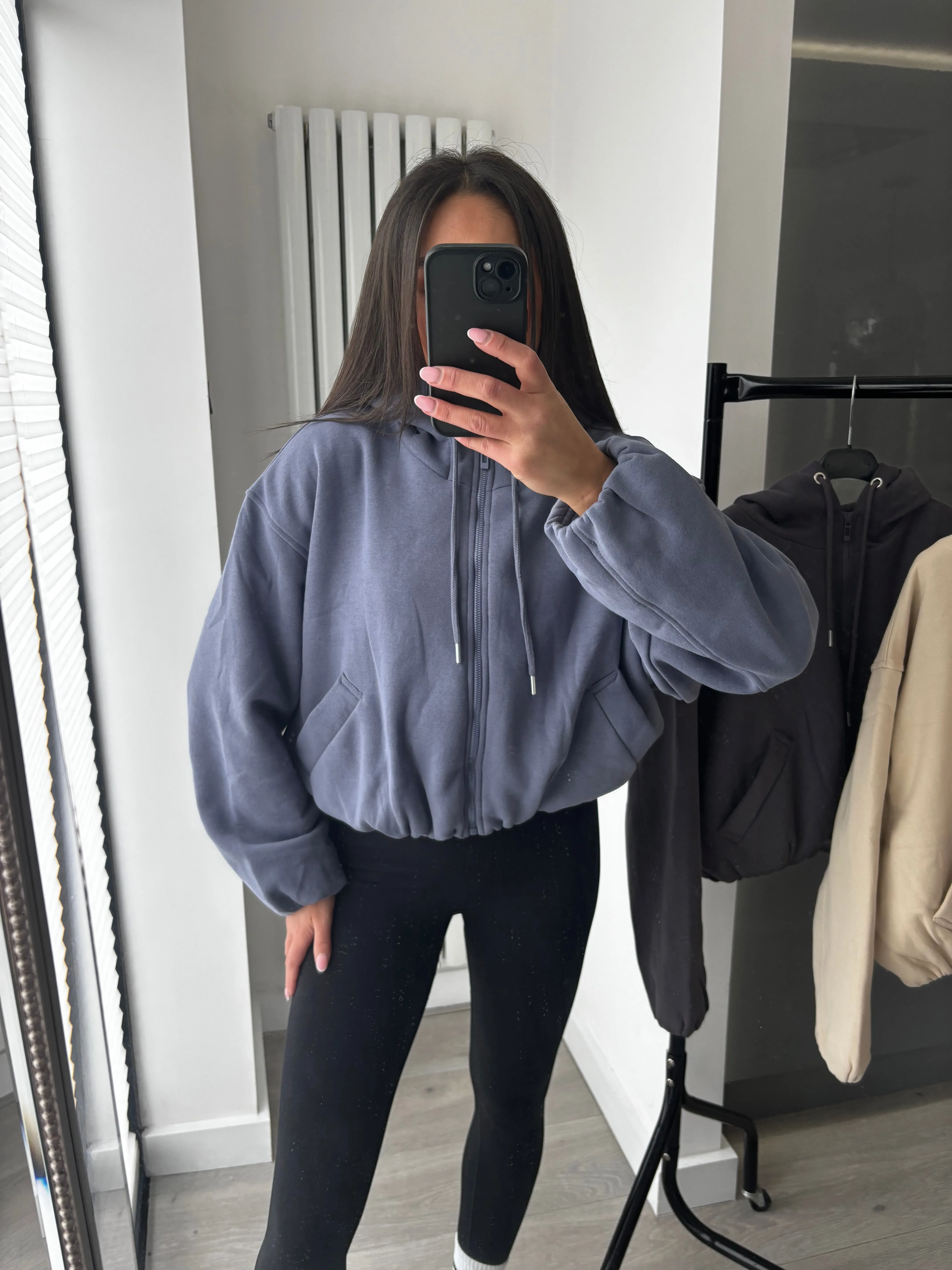 Marisa bomber style cropped zip up hooded jacket - powder blue