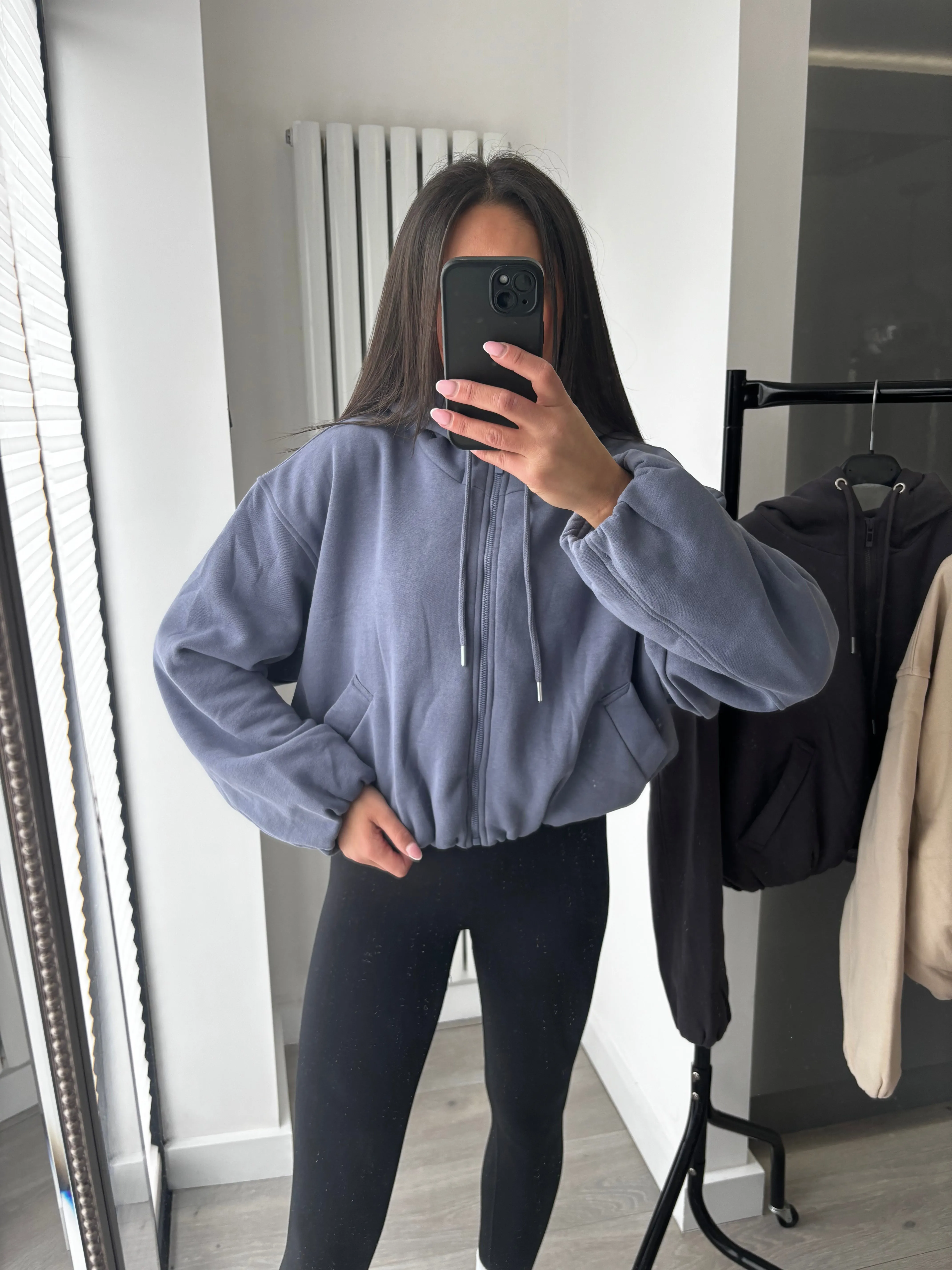 Marisa bomber style cropped zip up hooded jacket - powder blue