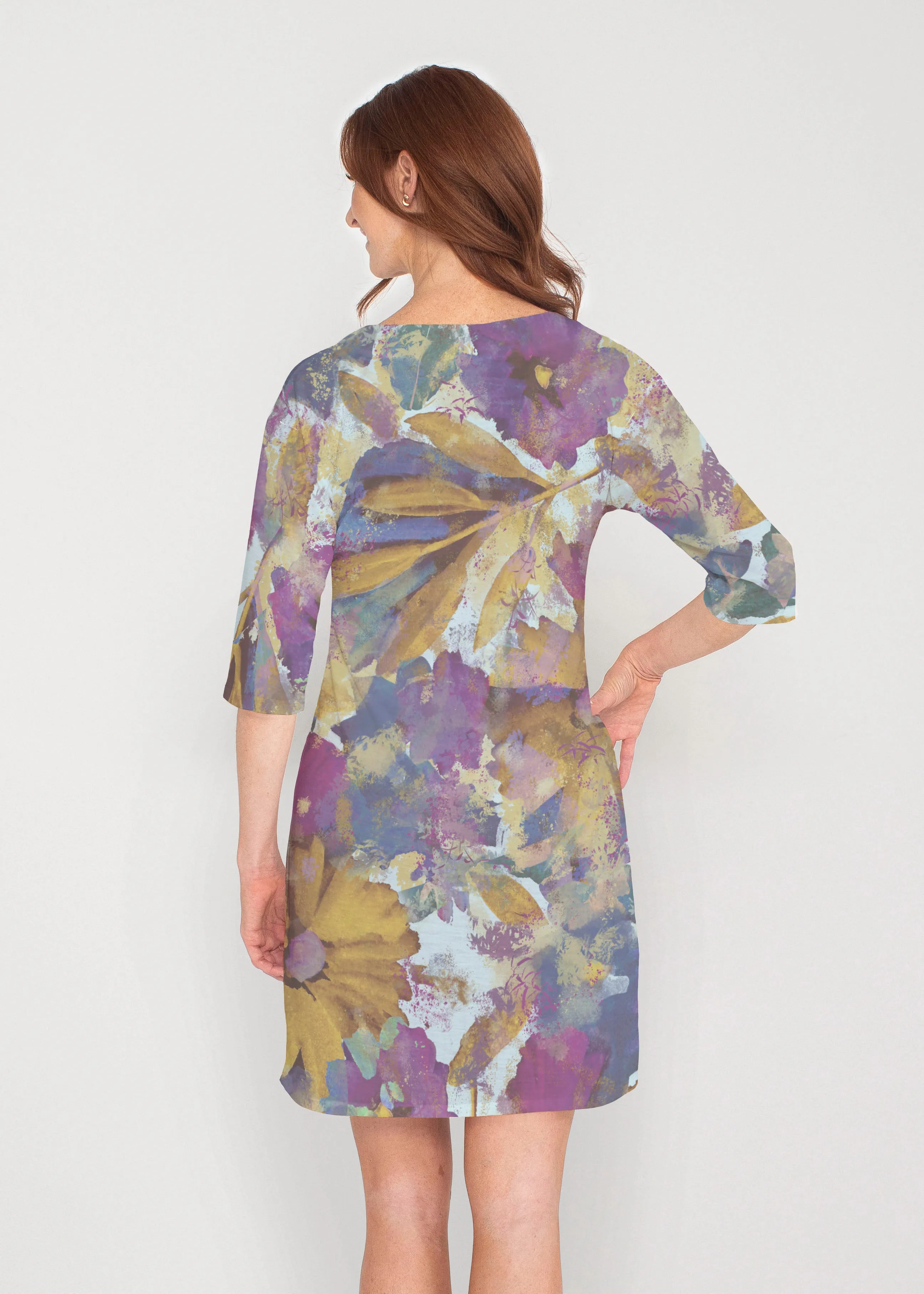 Maya (17266) ~ Drop Shoulder 3/4 Sleeve V-Neck Dress