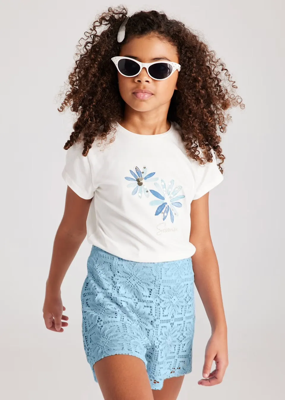 Mayoral Older Girls T-Shirt 6020 Blue Flower
