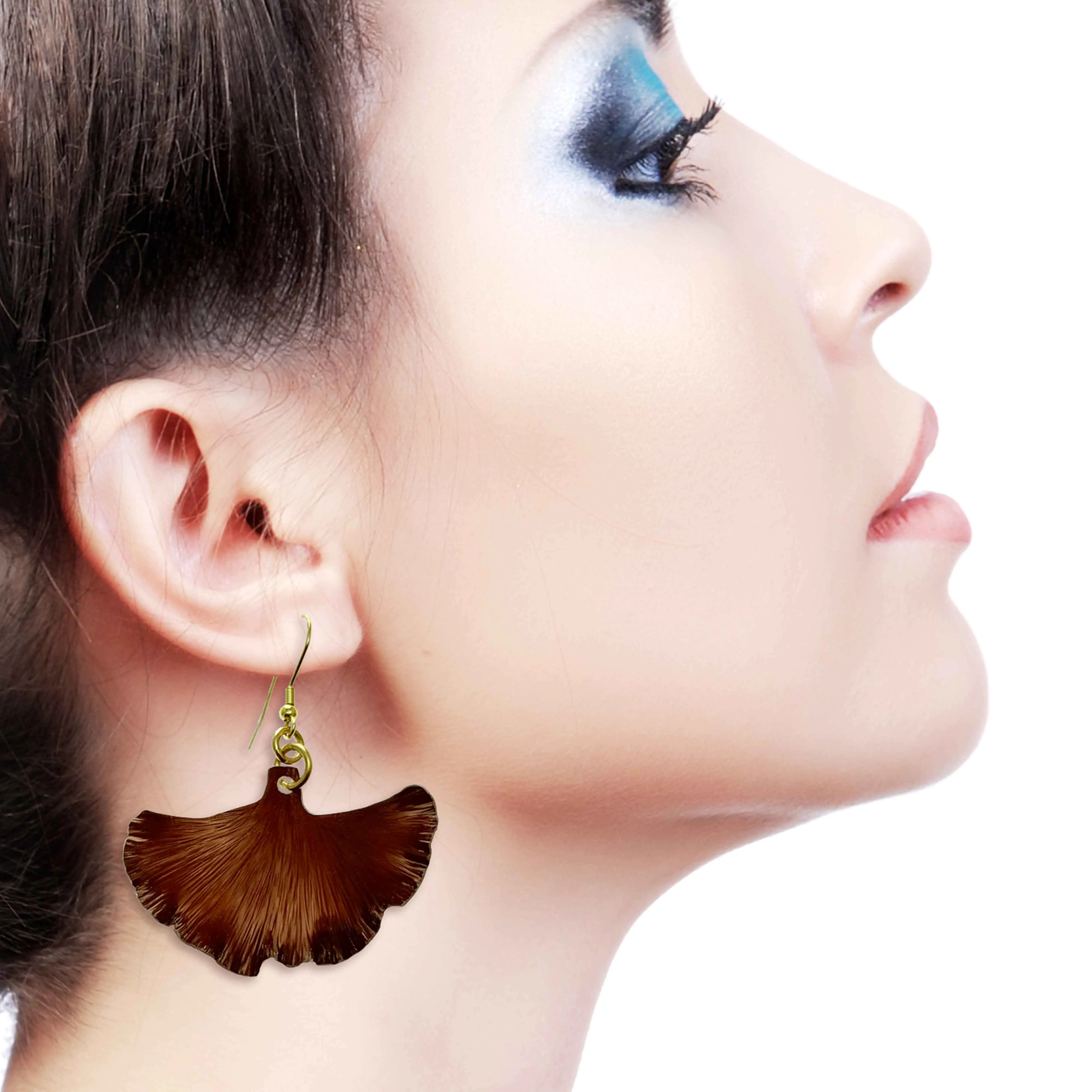 Medium Henna Brown Anodized Ginkgo Leaf Earrings