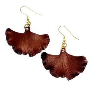 Medium Henna Brown Anodized Ginkgo Leaf Earrings
