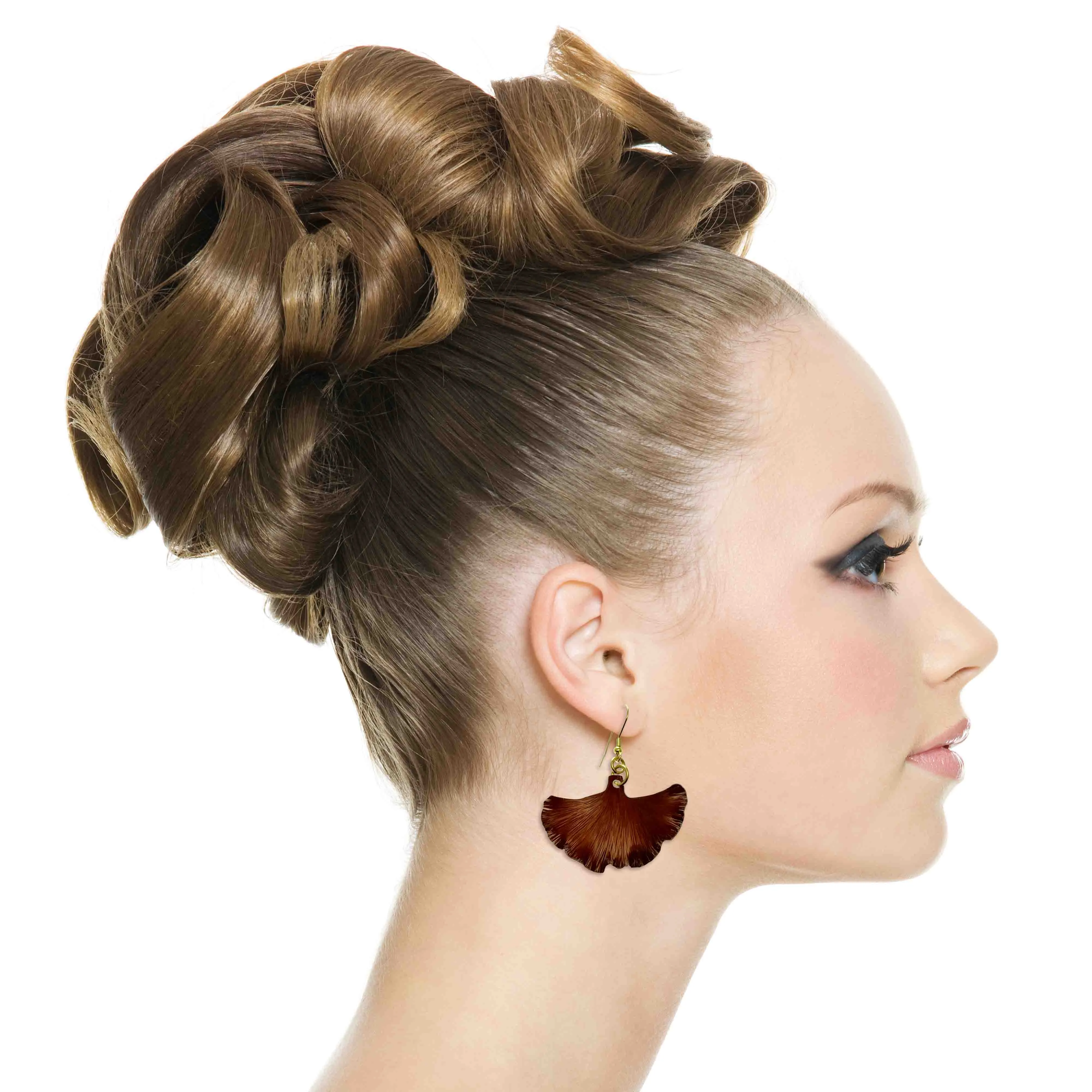 Medium Henna Brown Anodized Ginkgo Leaf Earrings