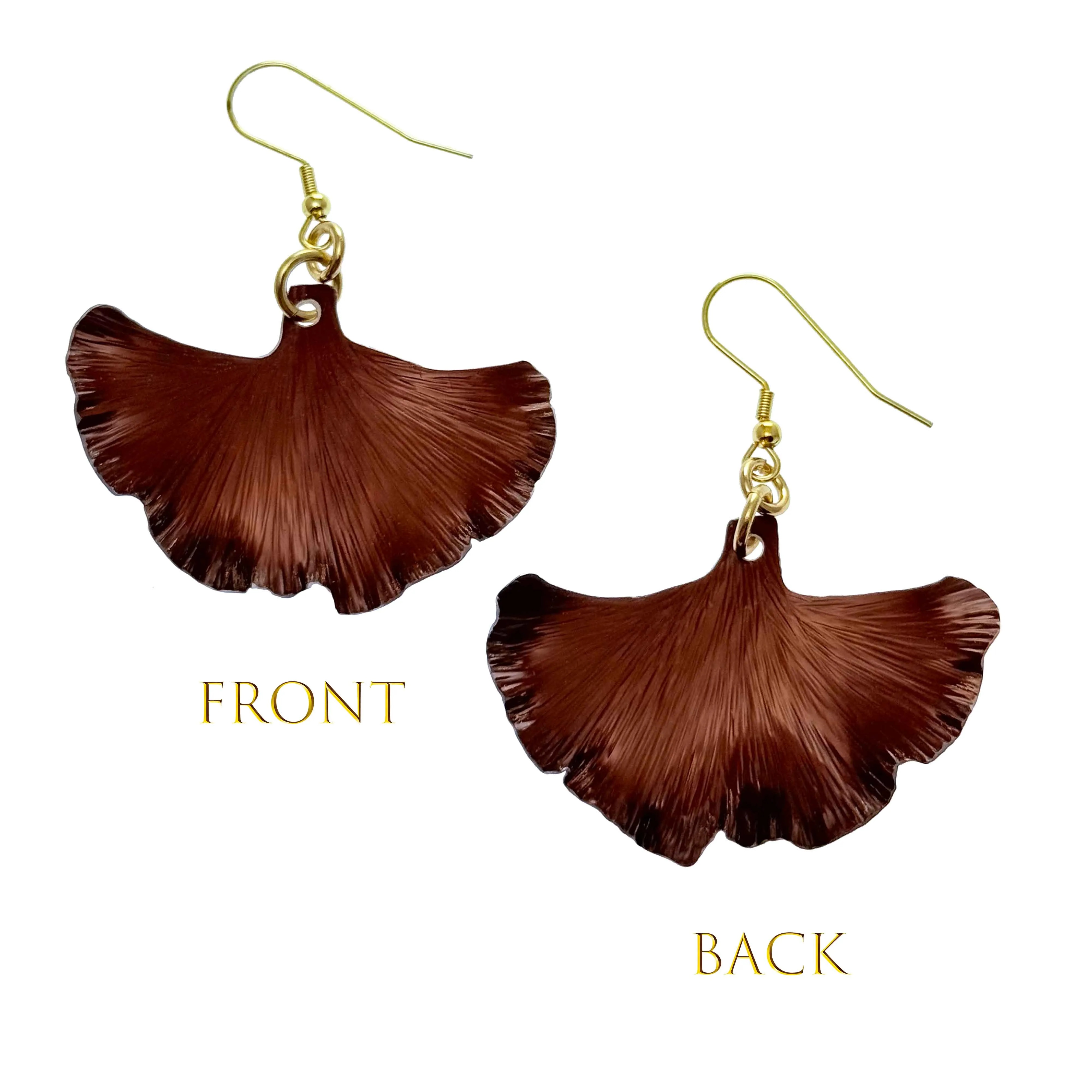 Medium Henna Brown Anodized Ginkgo Leaf Earrings