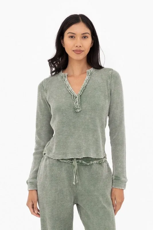 Meeta Waffle Knit Henley Top