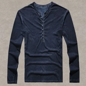 Men Cotton Vintage Henry T Shirts Casual Long Sleeve High quality color Cardigan