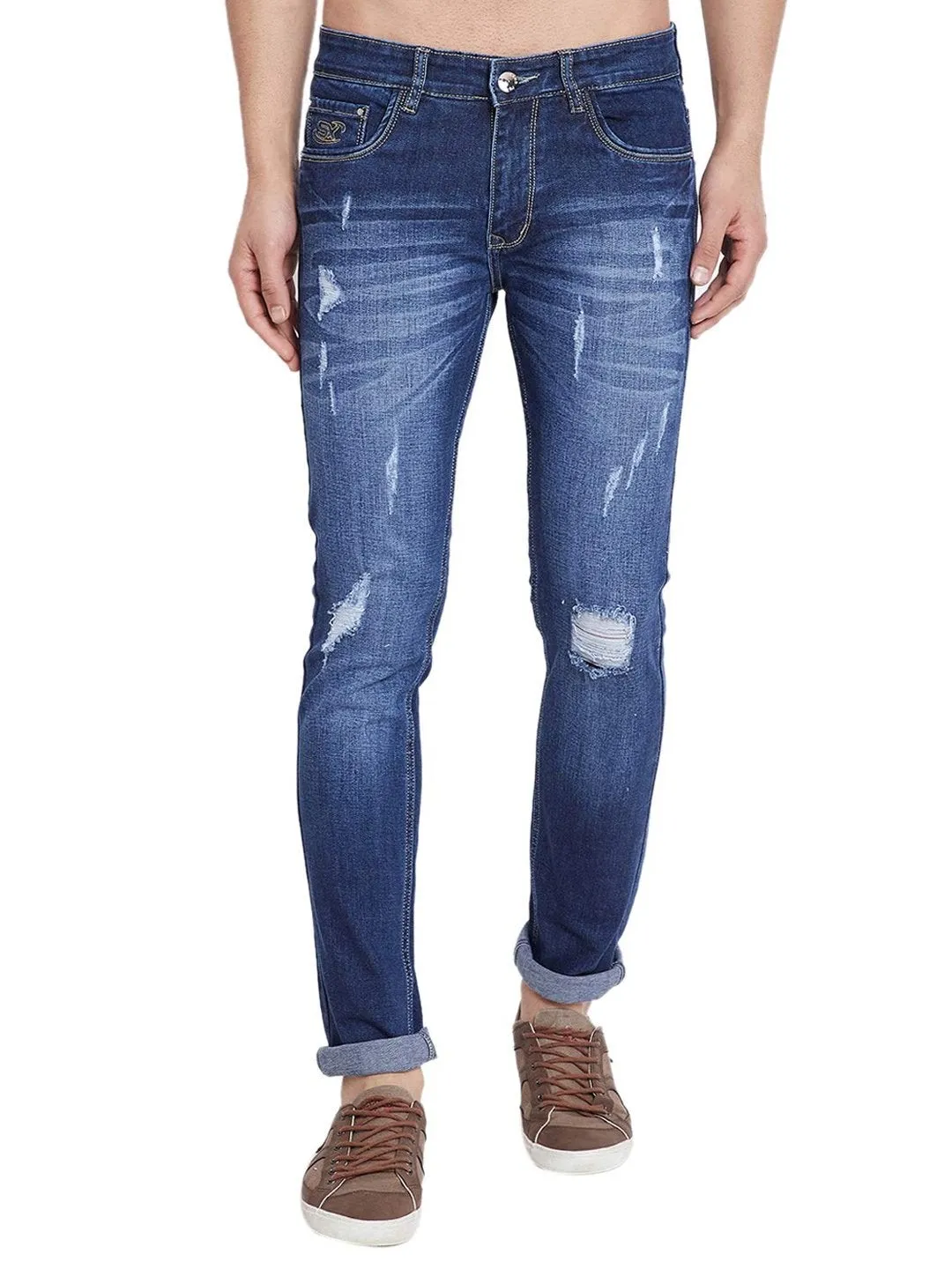 Men Slim Fit Distress Blue Jeans