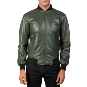 Men's Shane Green Leather Bomber Jacket – Stylish and Durable Outerwear