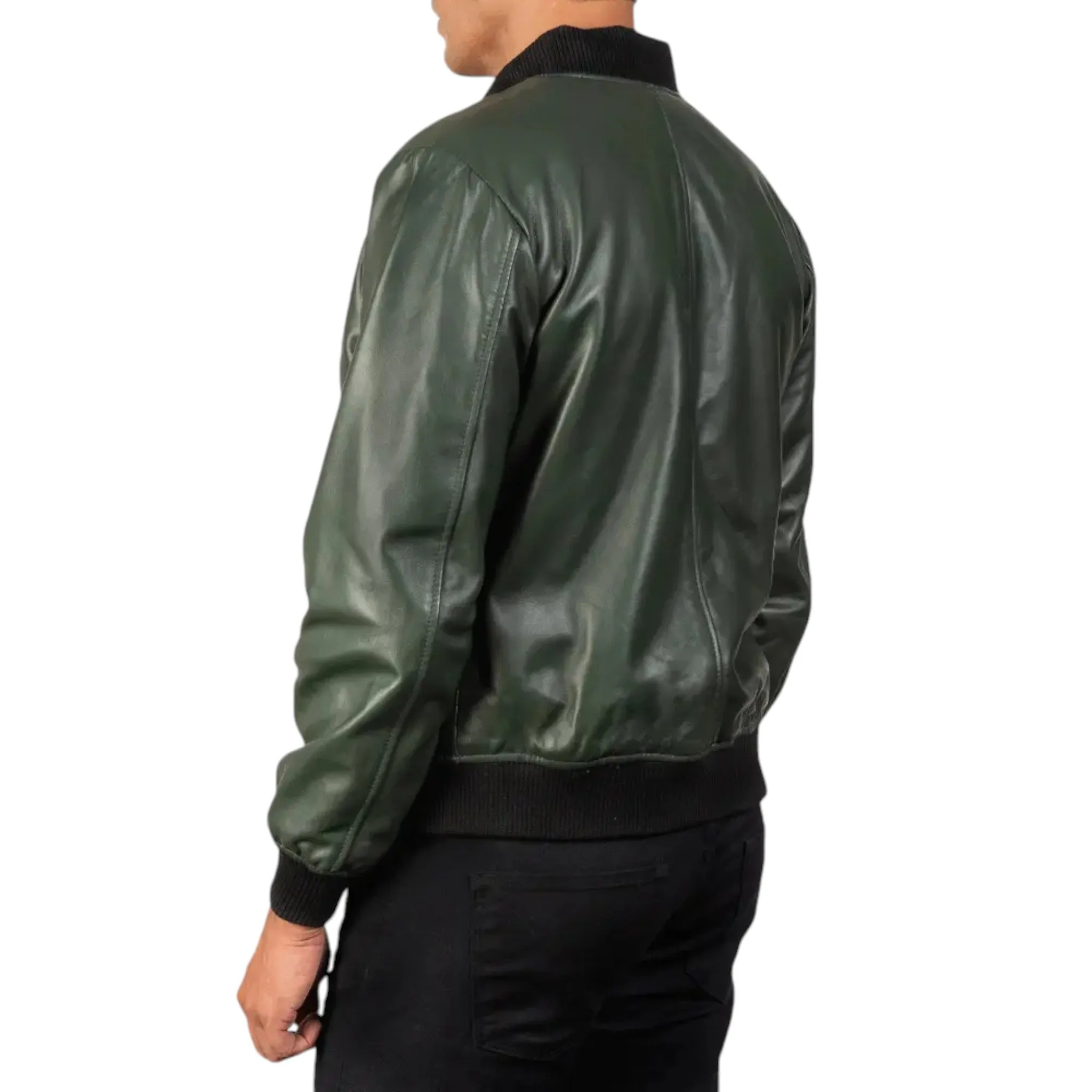 Men's Shane Green Leather Bomber Jacket – Stylish and Durable Outerwear