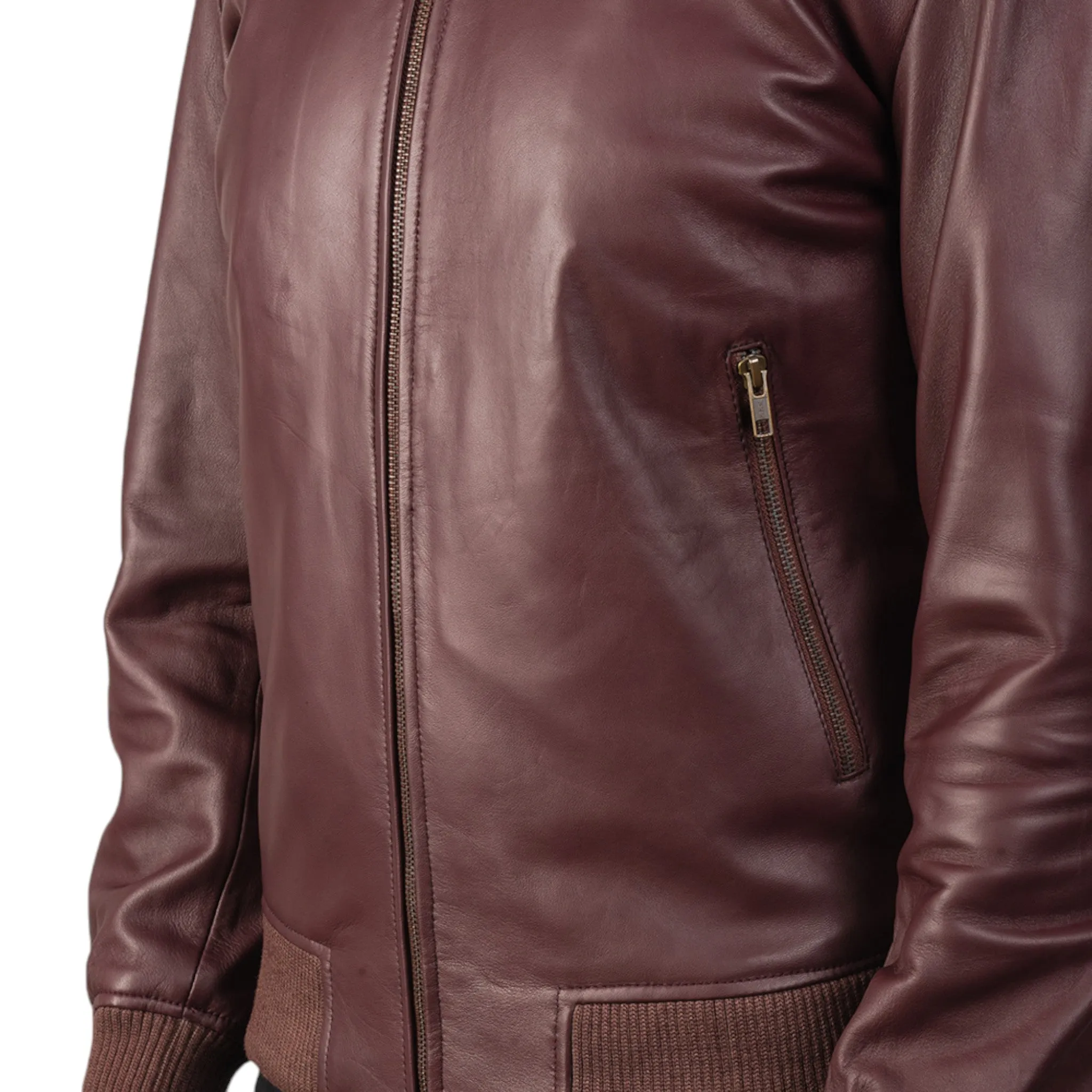 Men's Shane Maroon Leather Bomber Jacket – Stylish and Durable Outerwear