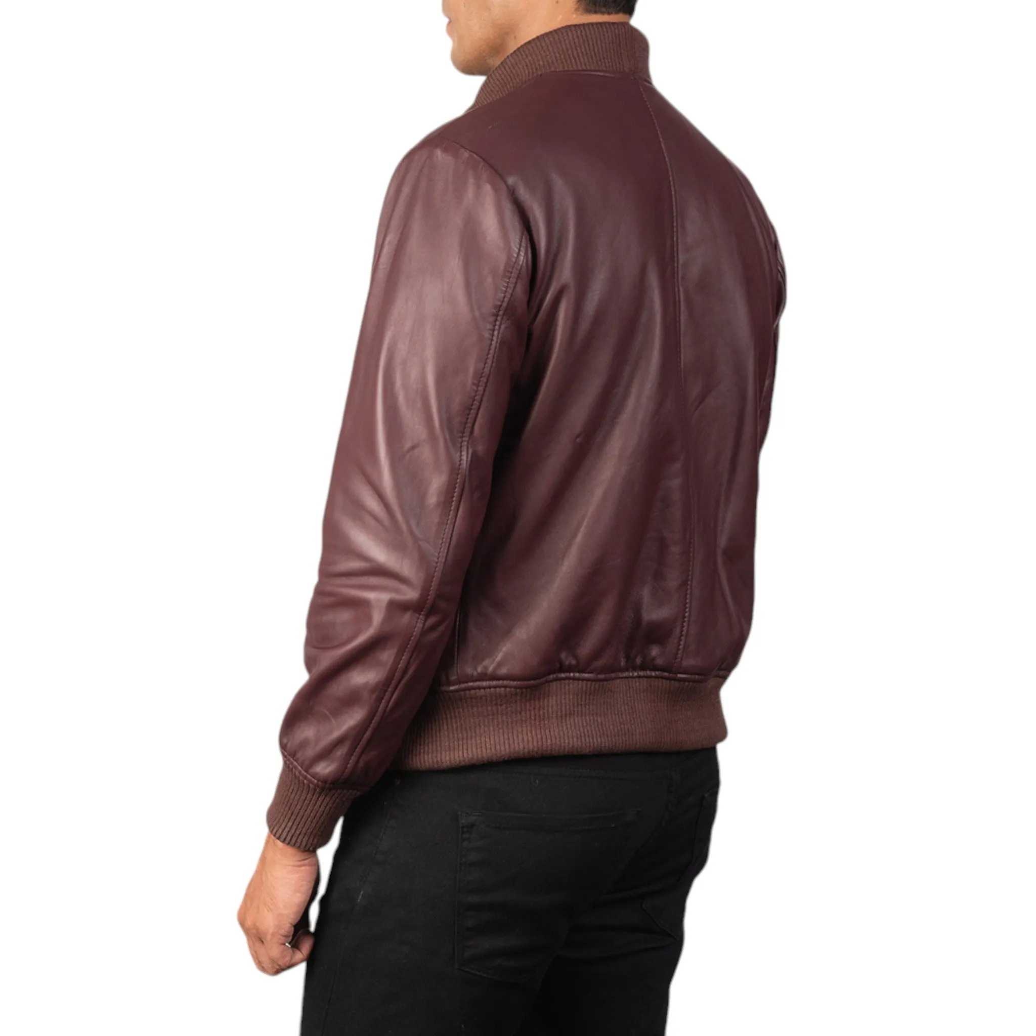 Men's Shane Maroon Leather Bomber Jacket – Stylish and Durable Outerwear