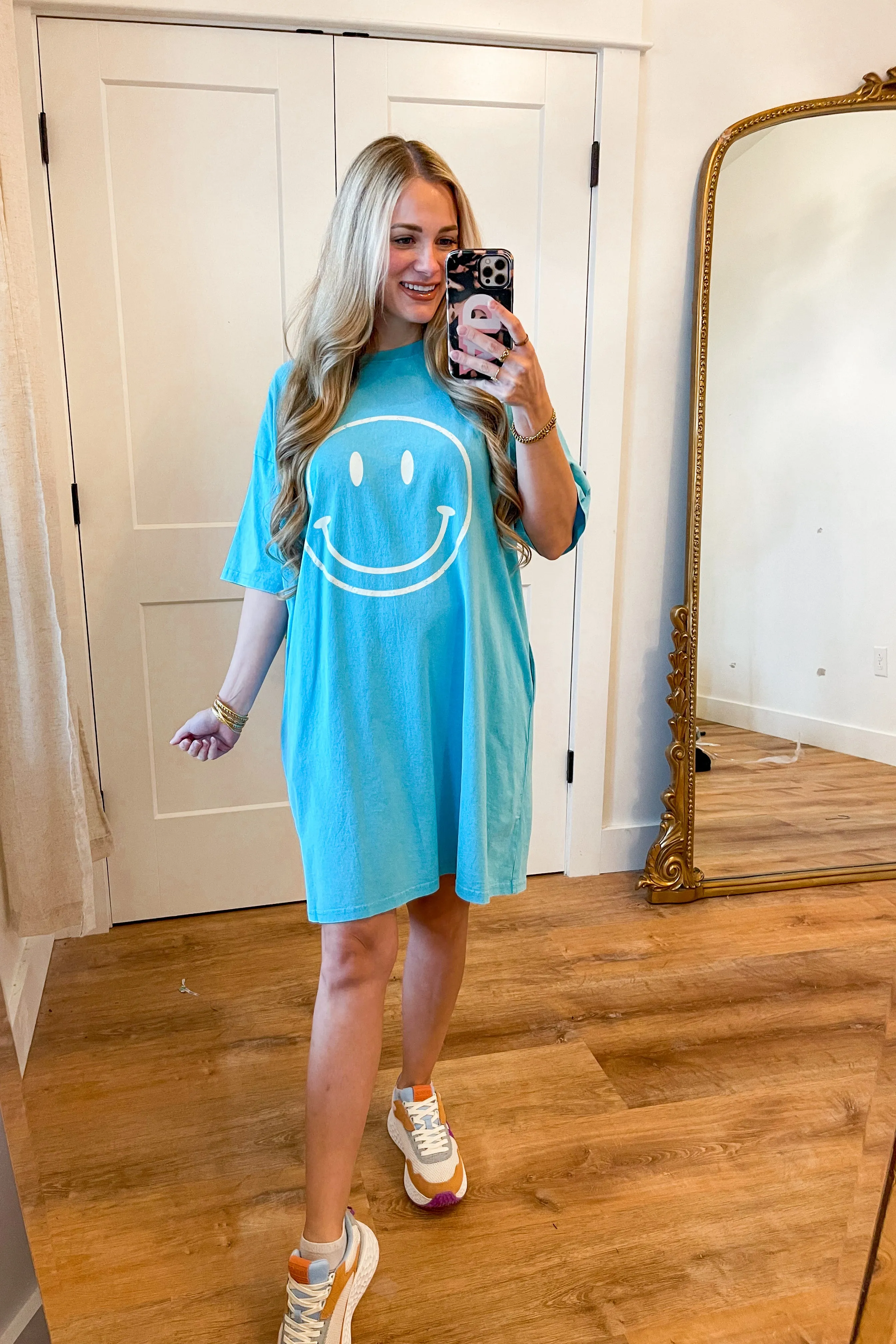 Mia Short Sleeve Happy Face Mineral Washed Cotton Dress *FINAL SALE