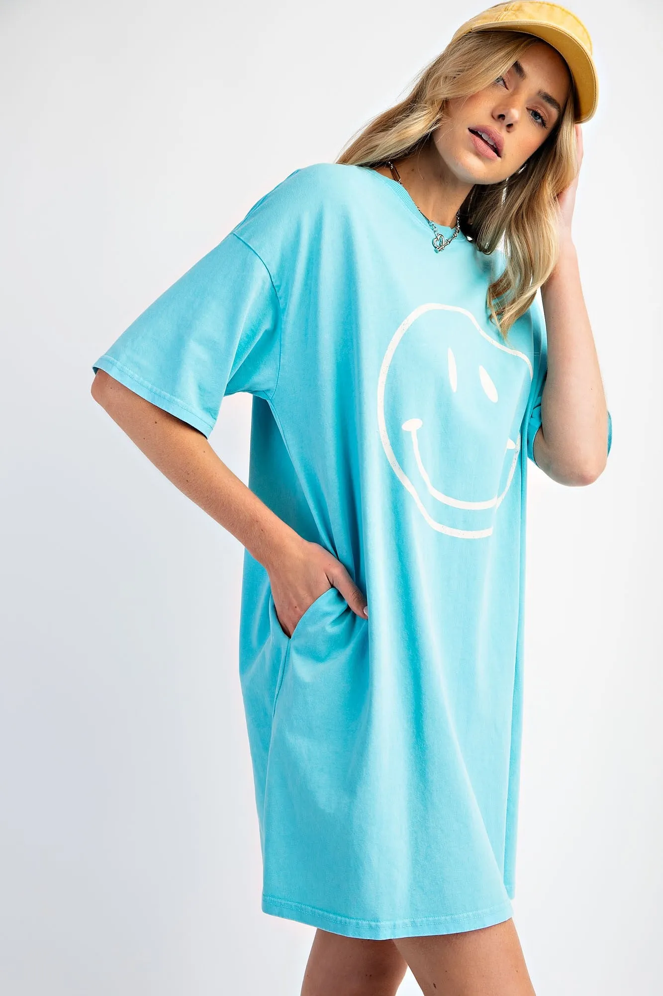 Mia Short Sleeve Happy Face Mineral Washed Cotton Dress *FINAL SALE