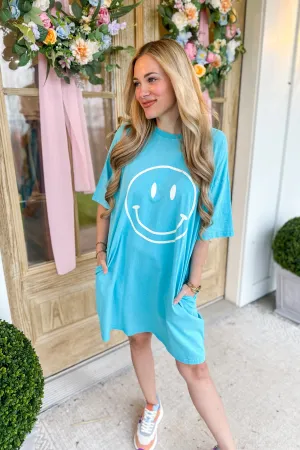 Mia Short Sleeve Happy Face Mineral Washed Cotton Dress *FINAL SALE