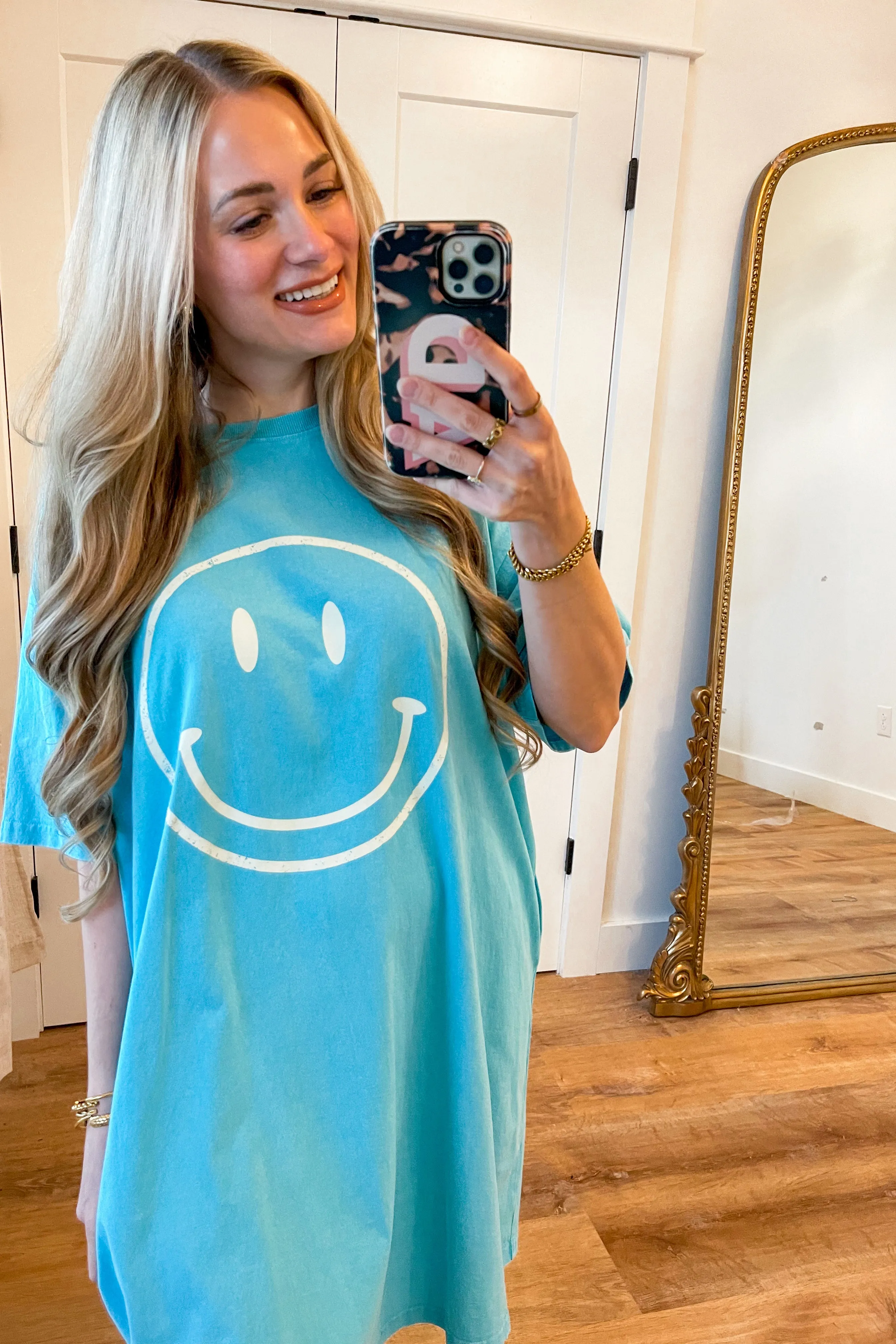 Mia Short Sleeve Happy Face Mineral Washed Cotton Dress *FINAL SALE