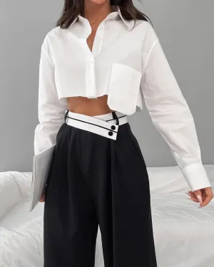 Mona - Wide-leg pants with asymmetrical waistband