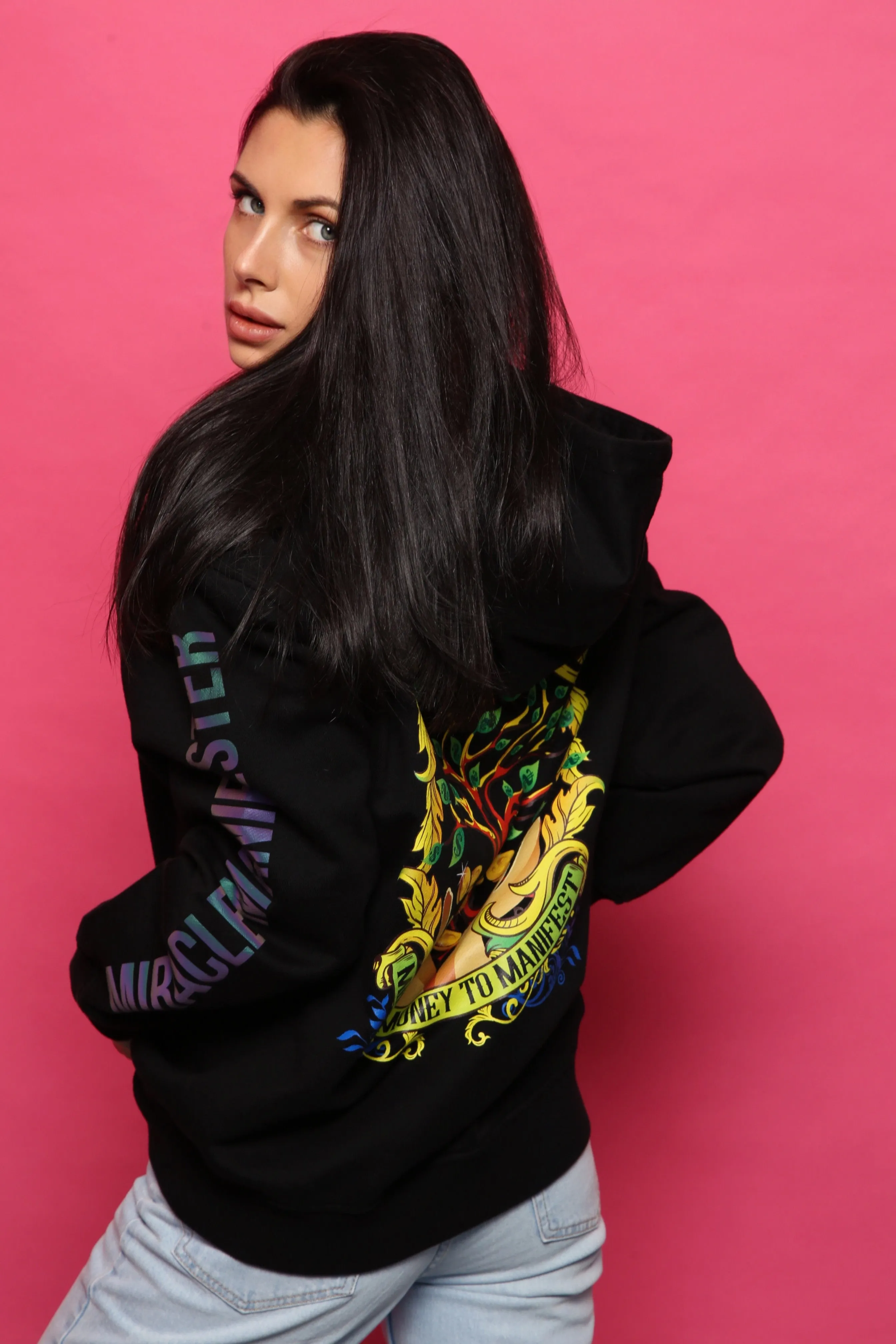 Money Tree Reflective Affirmation Hoodie - Black