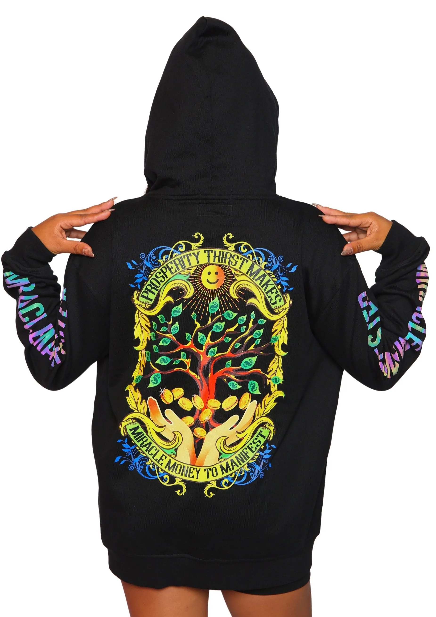 Money Tree Reflective Affirmation Hoodie - Black