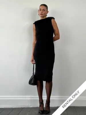 Moschino Feather Trim Boat Neck Midi Dress - S/M