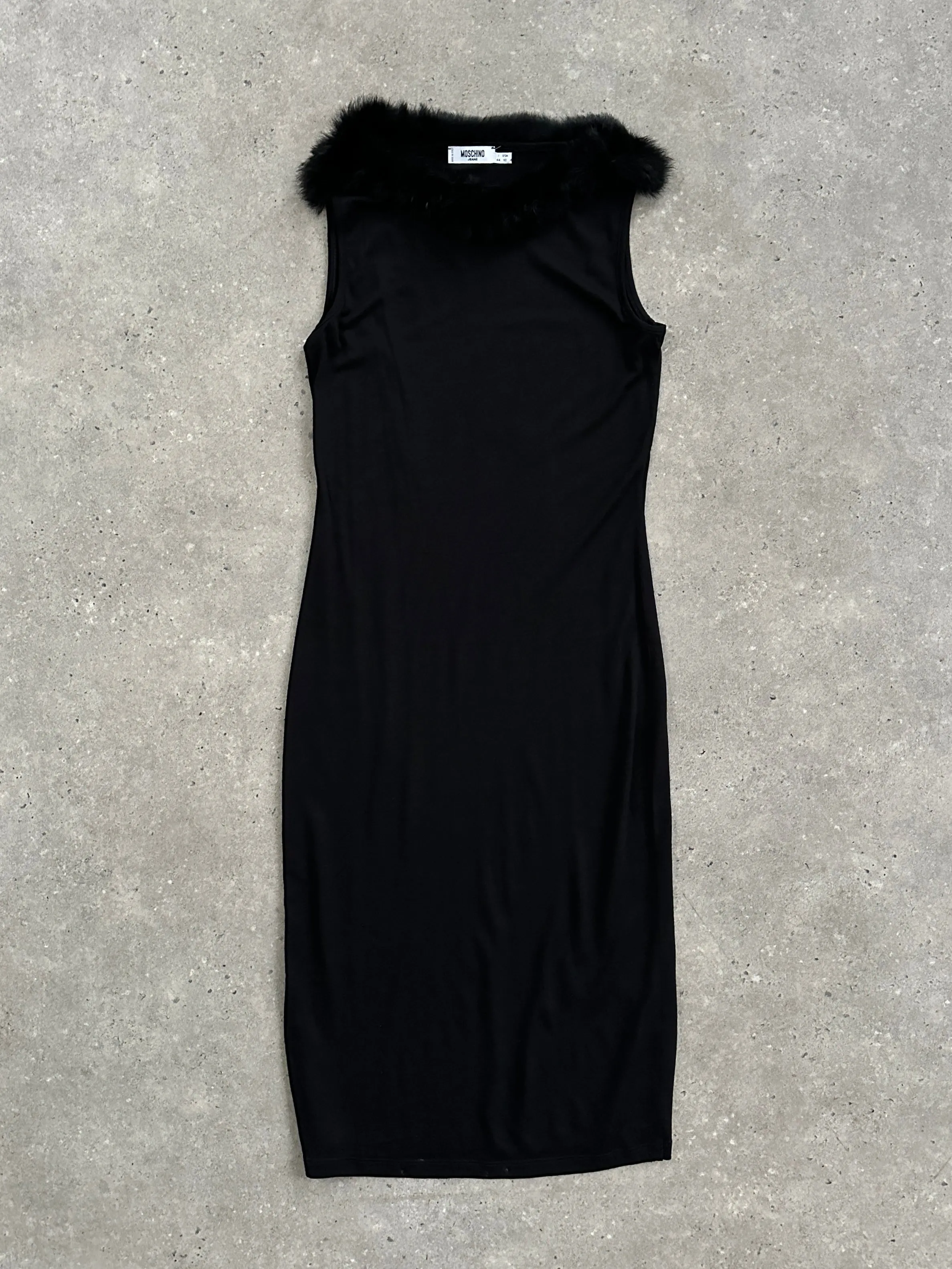 Moschino Feather Trim Boat Neck Midi Dress - S/M