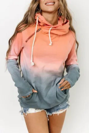 Multicolor Gradient Thumbhole Sleeve Pocketed Zipper Hoodie