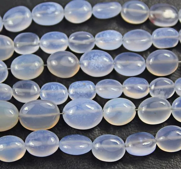 Natural Blue Turk Chalcedony Smooth Oval Polished Gemstone Beads 12mm 13mm 8"