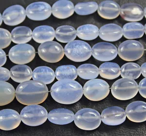 Natural Blue Turk Chalcedony Smooth Oval Polished Gemstone Beads 12mm 13mm 8"