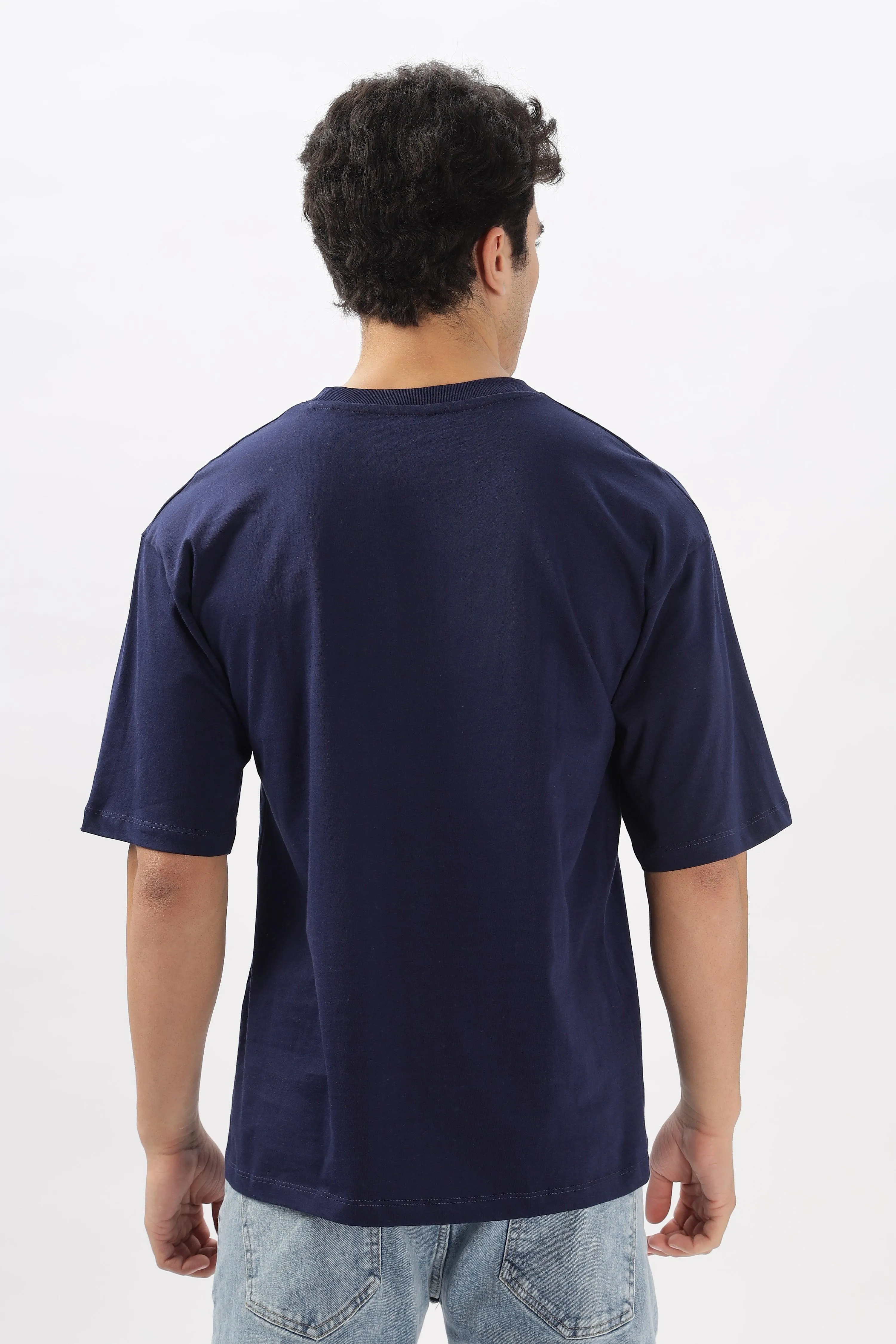 Navy Blue Oversized Solid T-shirt