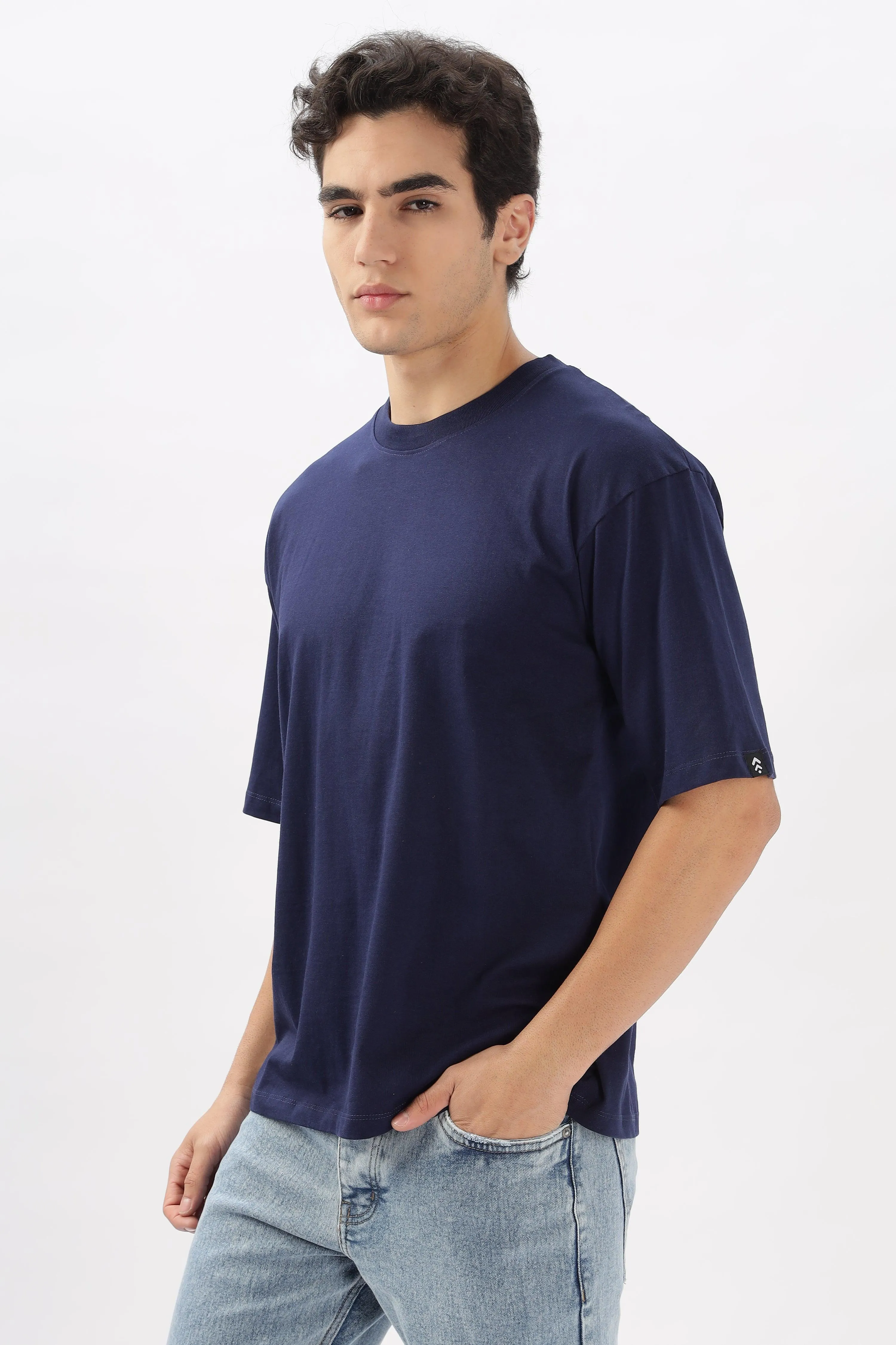 Navy Blue Oversized Solid T-shirt