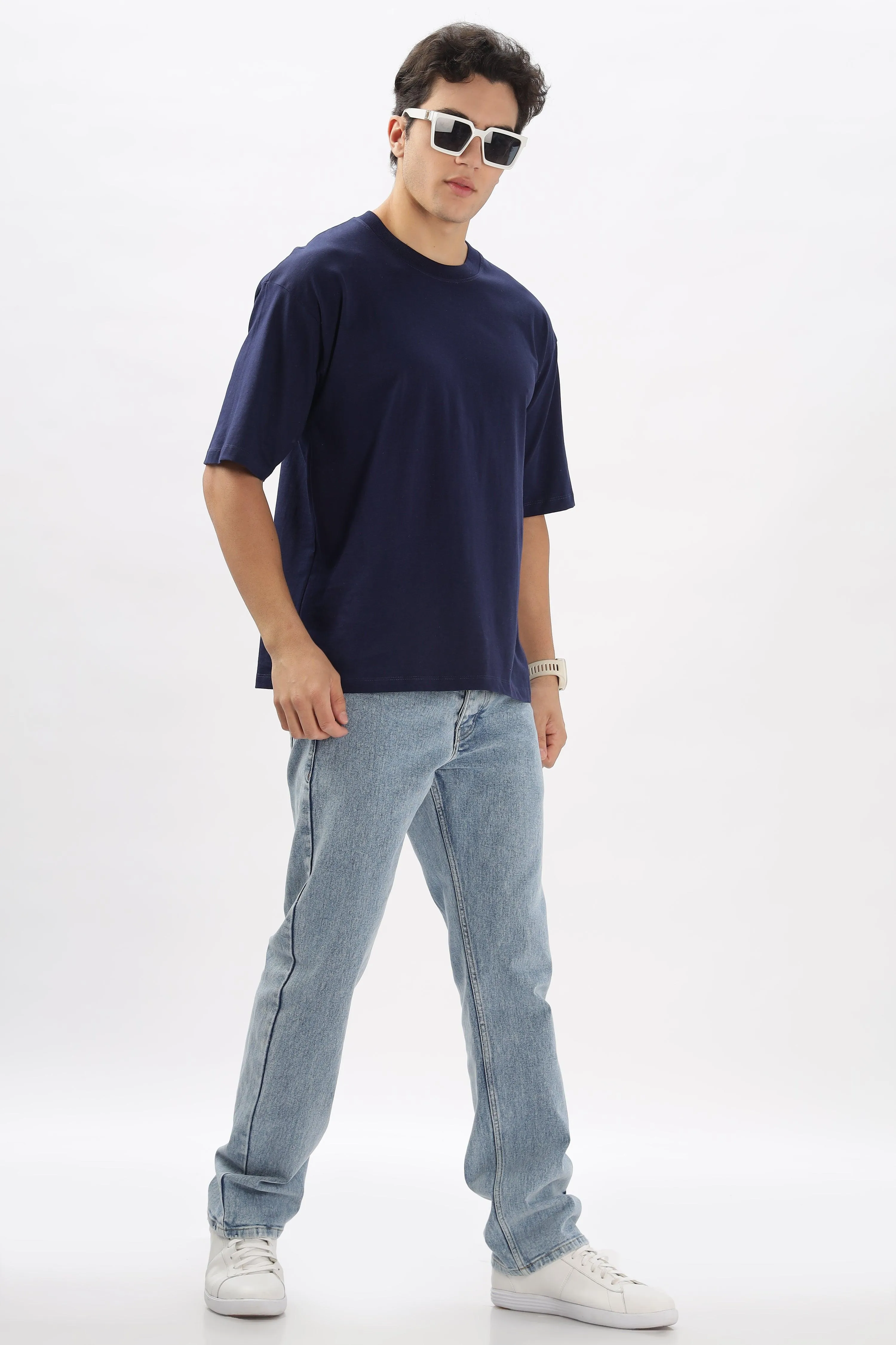 Navy Blue Oversized Solid T-shirt