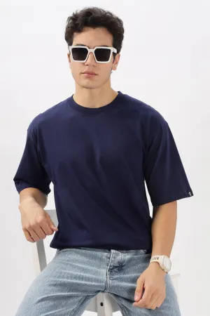 Navy Blue Oversized Solid T-shirt