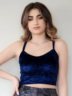 Navy Velvet Crop Top