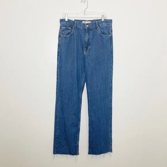 NEW Zara The 90’s Full Length Jeans Muse Blue Size 10 Wide Leg Slim Fit
