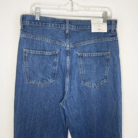 NEW Zara The 90’s Full Length Jeans Muse Blue Size 10 Wide Leg Slim Fit