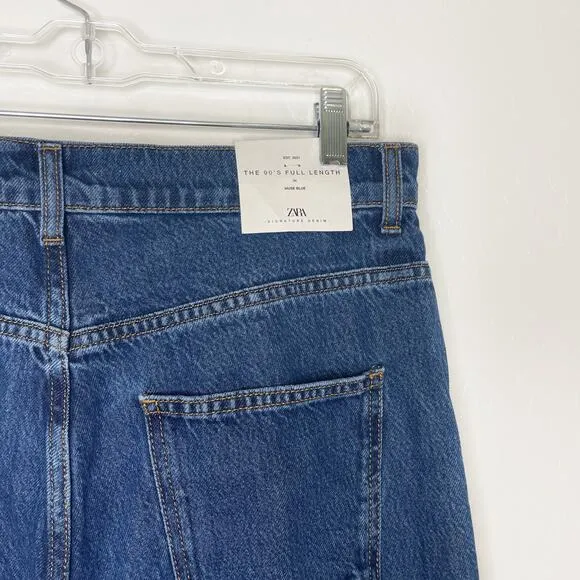 NEW Zara The 90’s Full Length Jeans Muse Blue Size 10 Wide Leg Slim Fit