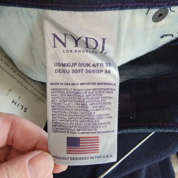 NYDJ Lift Tuck Shri Slim Blue Dark Wash Stretchy Skinny Embroidered Jeans Size 0