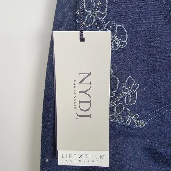 NYDJ Lift Tuck Shri Slim Blue Dark Wash Stretchy Skinny Embroidered Jeans Size 0