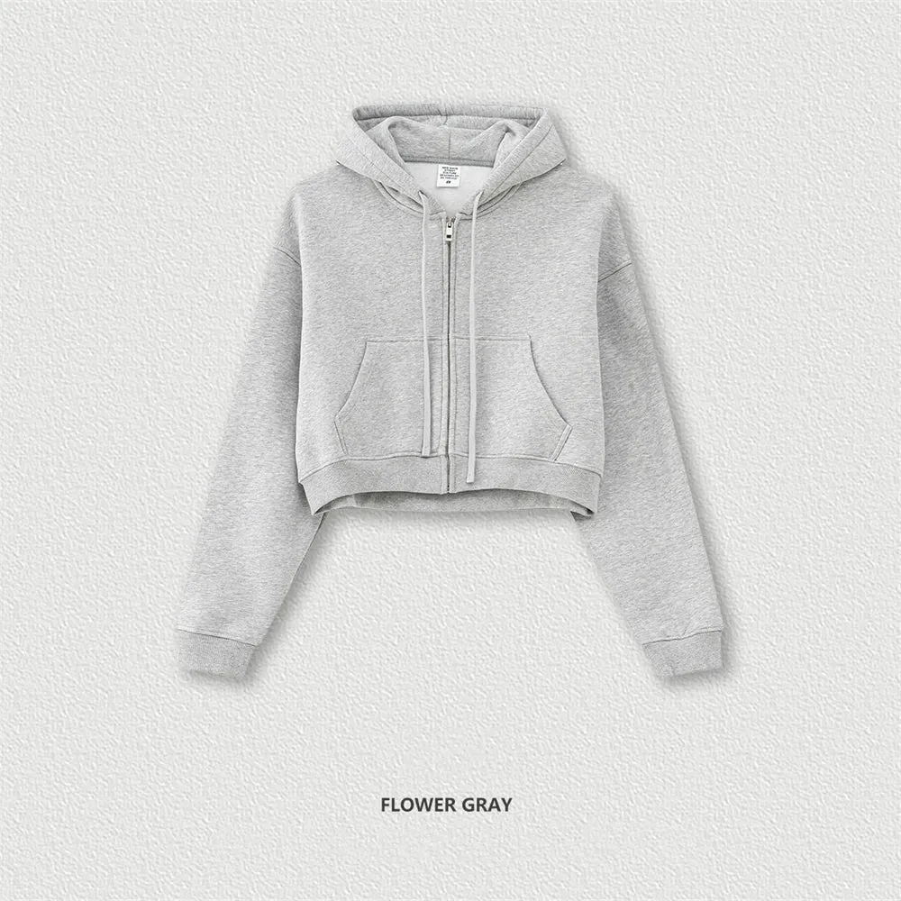 Obsidian Phoenix Luxury Women's 345gsm Fleece Zipper Crop Hoodie - Warm Solid Short Hooded Zip-Up Coat