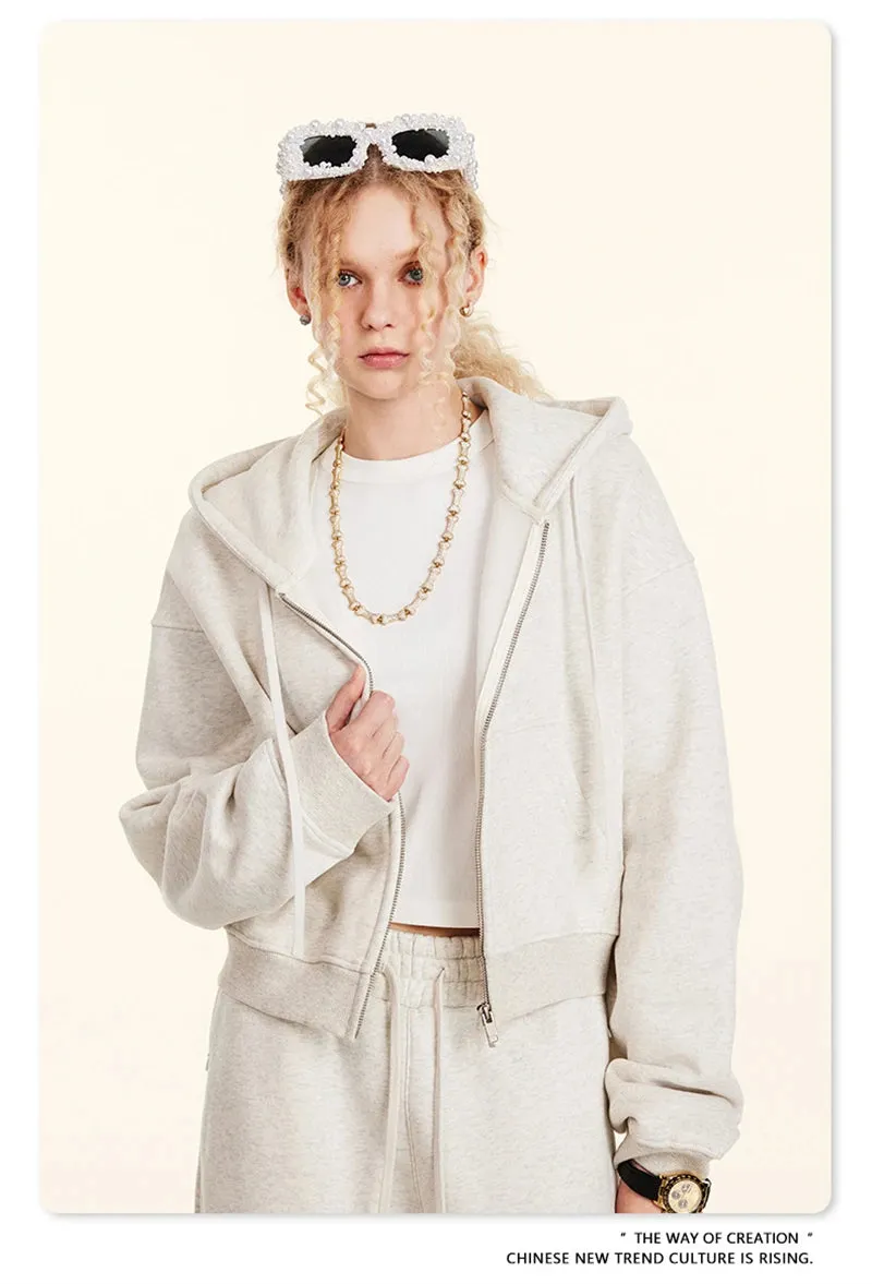 Obsidian Phoenix Luxury Women's 345gsm Fleece Zipper Crop Hoodie - Warm Solid Short Hooded Zip-Up Coat
