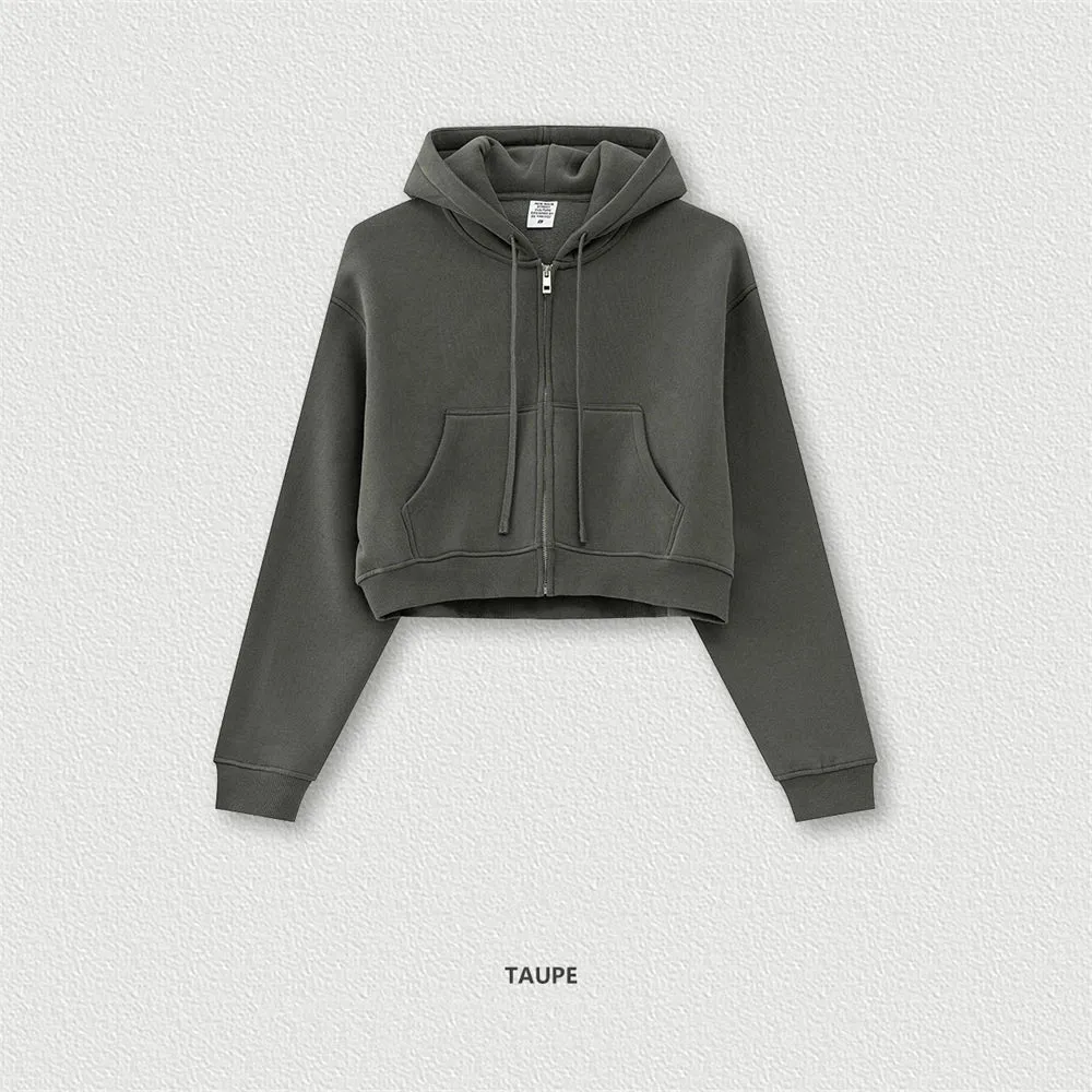 Obsidian Phoenix Luxury Women's 345gsm Fleece Zipper Crop Hoodie - Warm Solid Short Hooded Zip-Up Coat