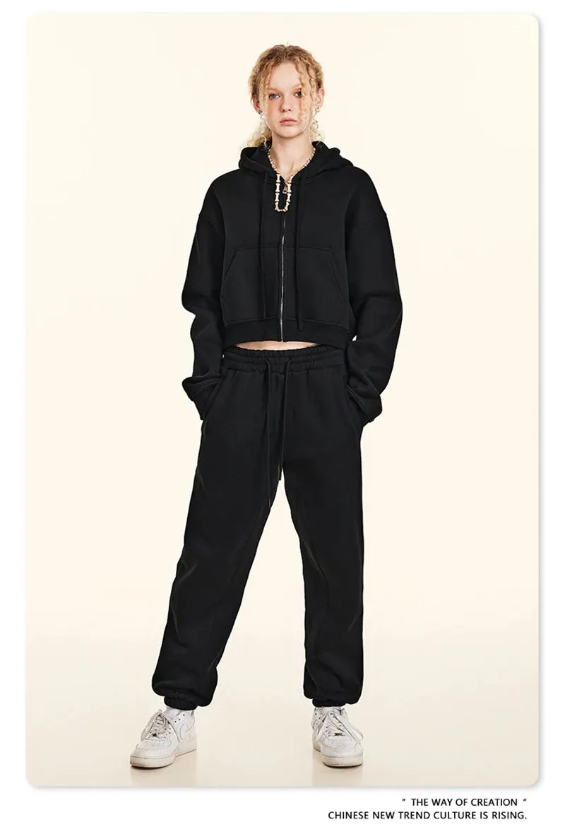 Obsidian Phoenix Luxury Women's 345gsm Fleece Zipper Crop Hoodie - Warm Solid Short Hooded Zip-Up Coat