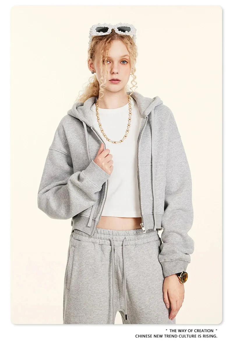 Obsidian Phoenix Luxury Women's 345gsm Fleece Zipper Crop Hoodie - Warm Solid Short Hooded Zip-Up Coat